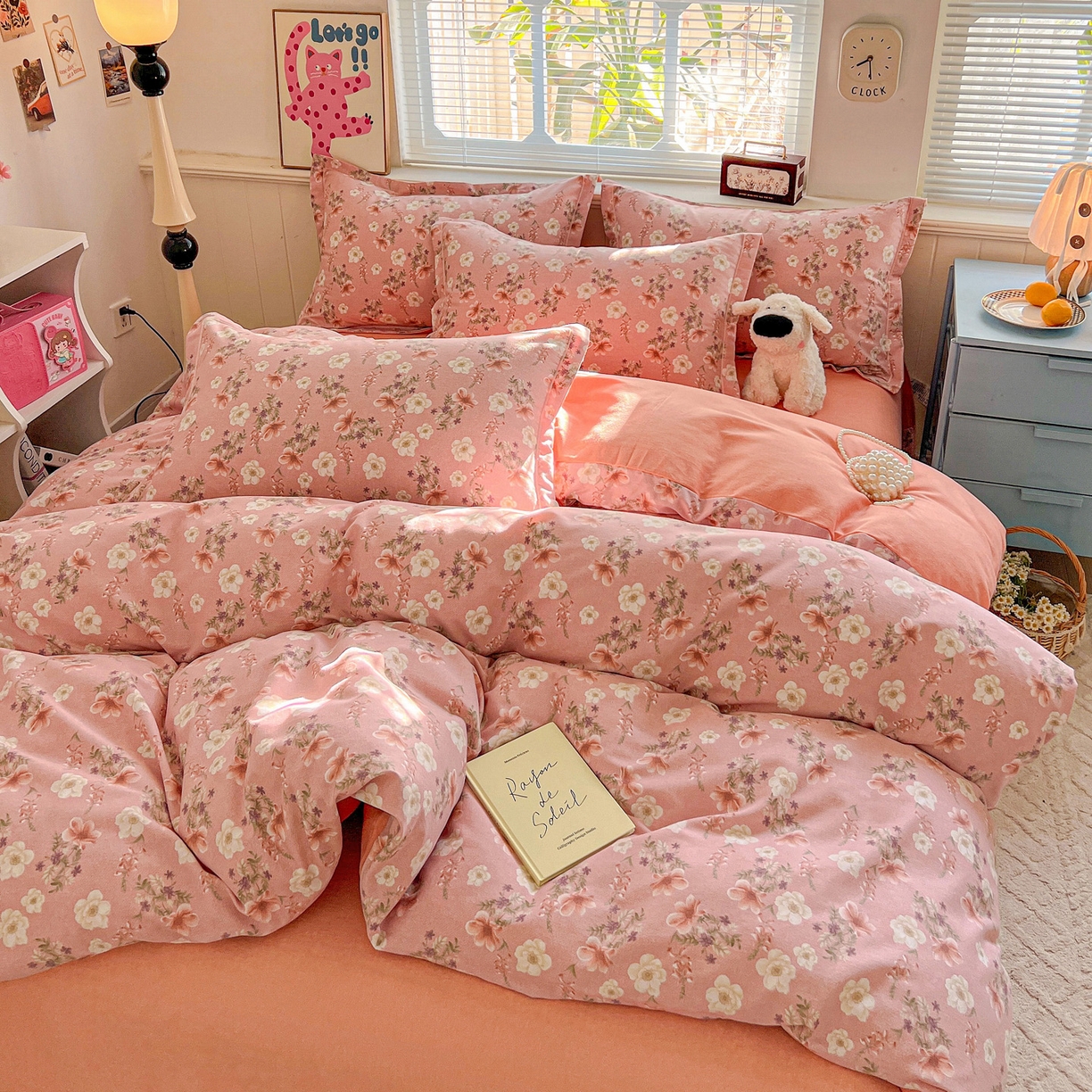 91家纺网 家纺一手货源 找家纺 暖芯优选 2025新款小清新印花全棉磨毛四件套 花蕊粉