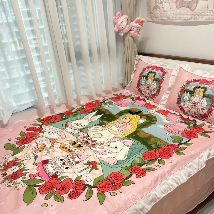 91家纺网 家纺一手货源 找家纺 （总）花沐家居 2025新款亲肤舒适花边洛丽塔云朵棉四件套