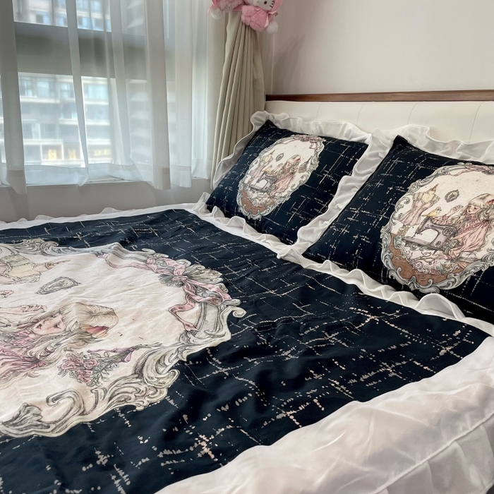 花沐家居 2025新款亲肤舒适花边洛丽塔云朵棉四件套 古偶少女