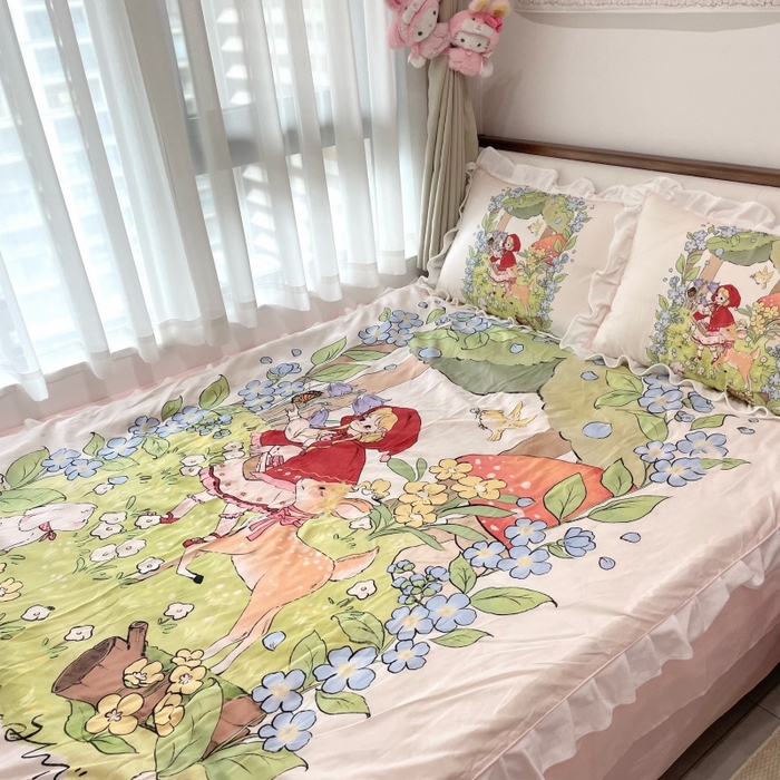 花沐家居 2025新款亲肤舒适花边洛丽塔云朵棉四件套 小红帽