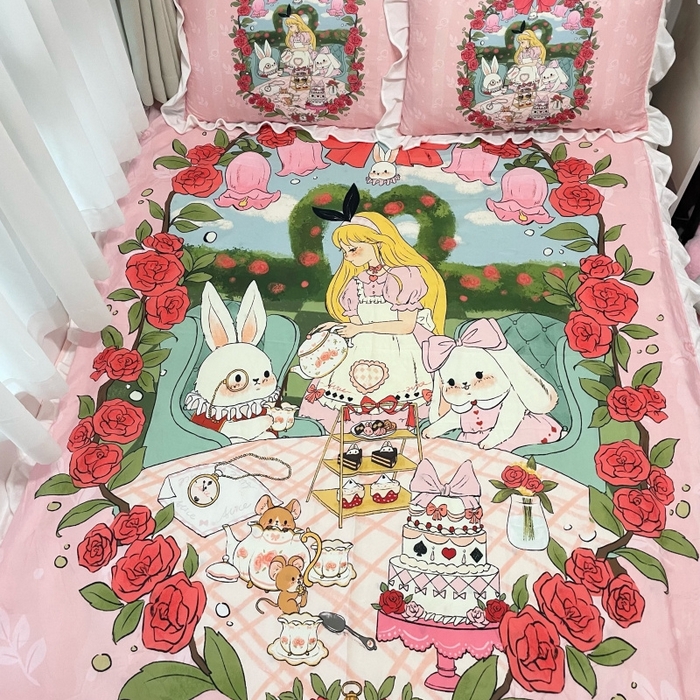 91家纺网 家纺一手货源 找家纺 （总）花沐家居 2025新款亲肤舒适花边洛丽塔云朵棉四件套