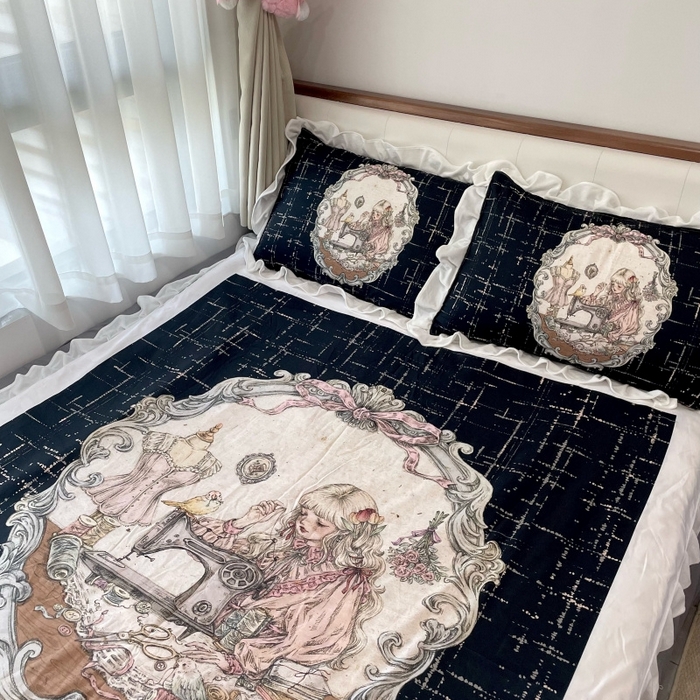 91家纺网 家纺一手货源 找家纺 花沐家居 2025新款亲肤舒适花边洛丽塔云朵棉四件套 古偶少女