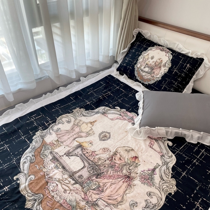 91家纺网 家纺一手货源 找家纺 花沐家居 2025新款亲肤舒适花边洛丽塔云朵棉四件套 古偶少女