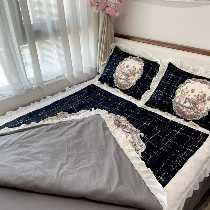 91家纺网 家纺一手货源 找家纺 花沐家居 2025新款亲肤舒适花边洛丽塔云朵棉四件套 古偶少女