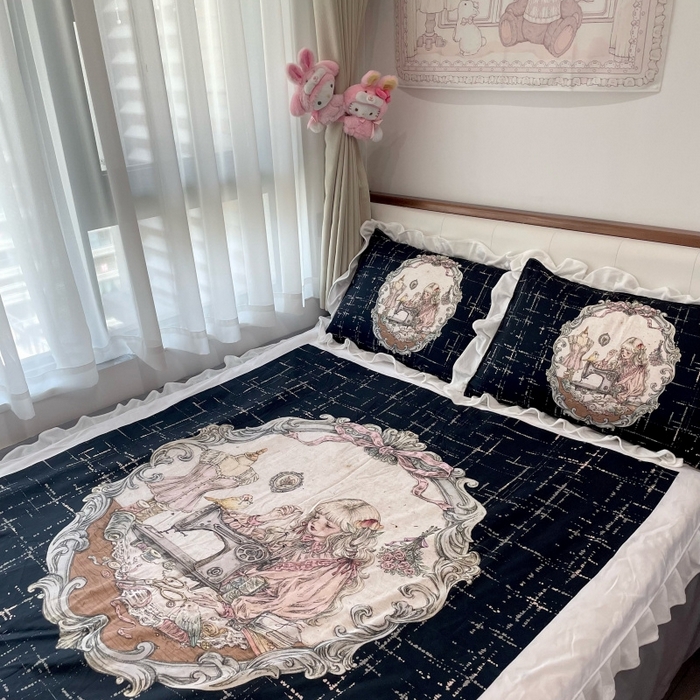 91家纺网 家纺一手货源 找家纺 花沐家居 2025新款亲肤舒适花边洛丽塔云朵棉四件套 古偶少女