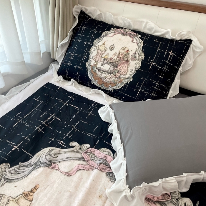 91家纺网 家纺一手货源 找家纺 花沐家居 2025新款亲肤舒适花边洛丽塔云朵棉四件套 古偶少女