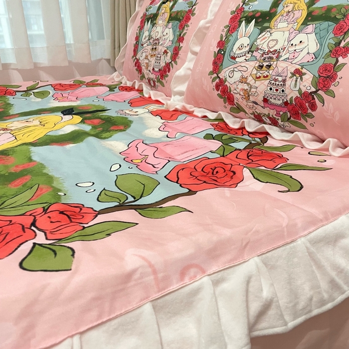 91家纺网 家纺一手货源 找家纺 花沐家居 2025新款亲肤舒适花边洛丽塔云朵棉四件套 公主茶话会