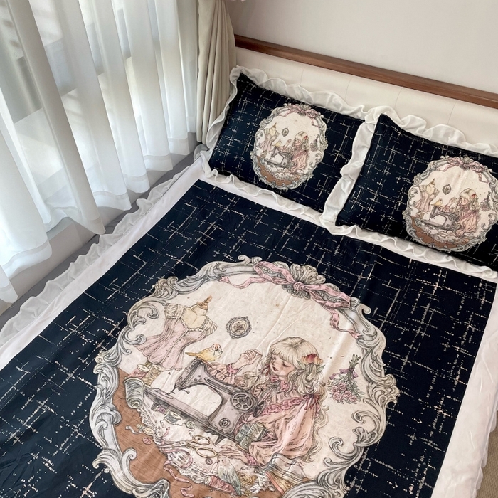 91家纺网 家纺一手货源 找家纺 花沐家居 2025新款亲肤舒适花边洛丽塔云朵棉四件套 古偶少女