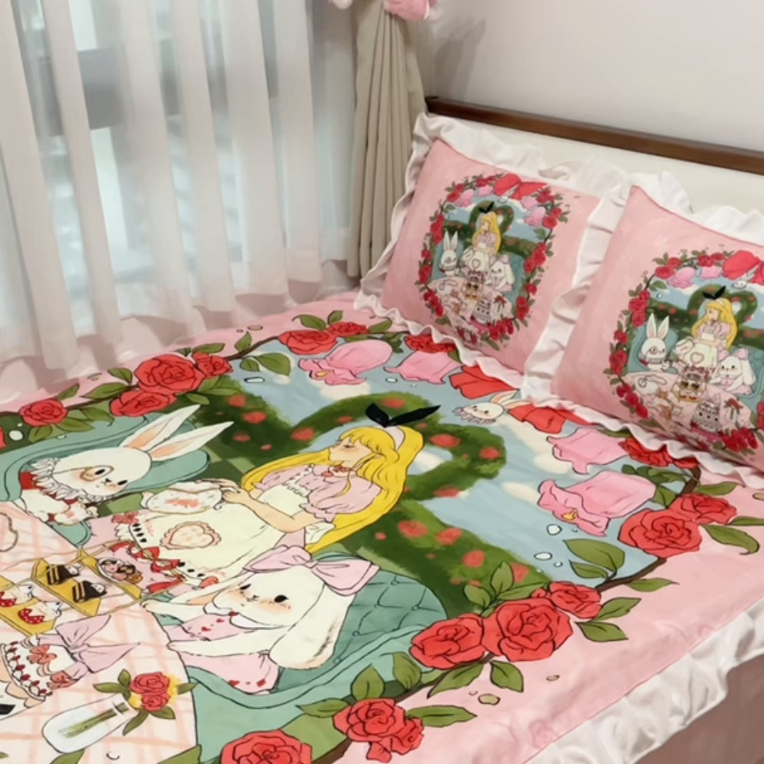 91家纺网 家纺一手货源 找家纺 花沐家居 2025新款亲肤舒适花边洛丽塔云朵棉四件套 公主茶话会