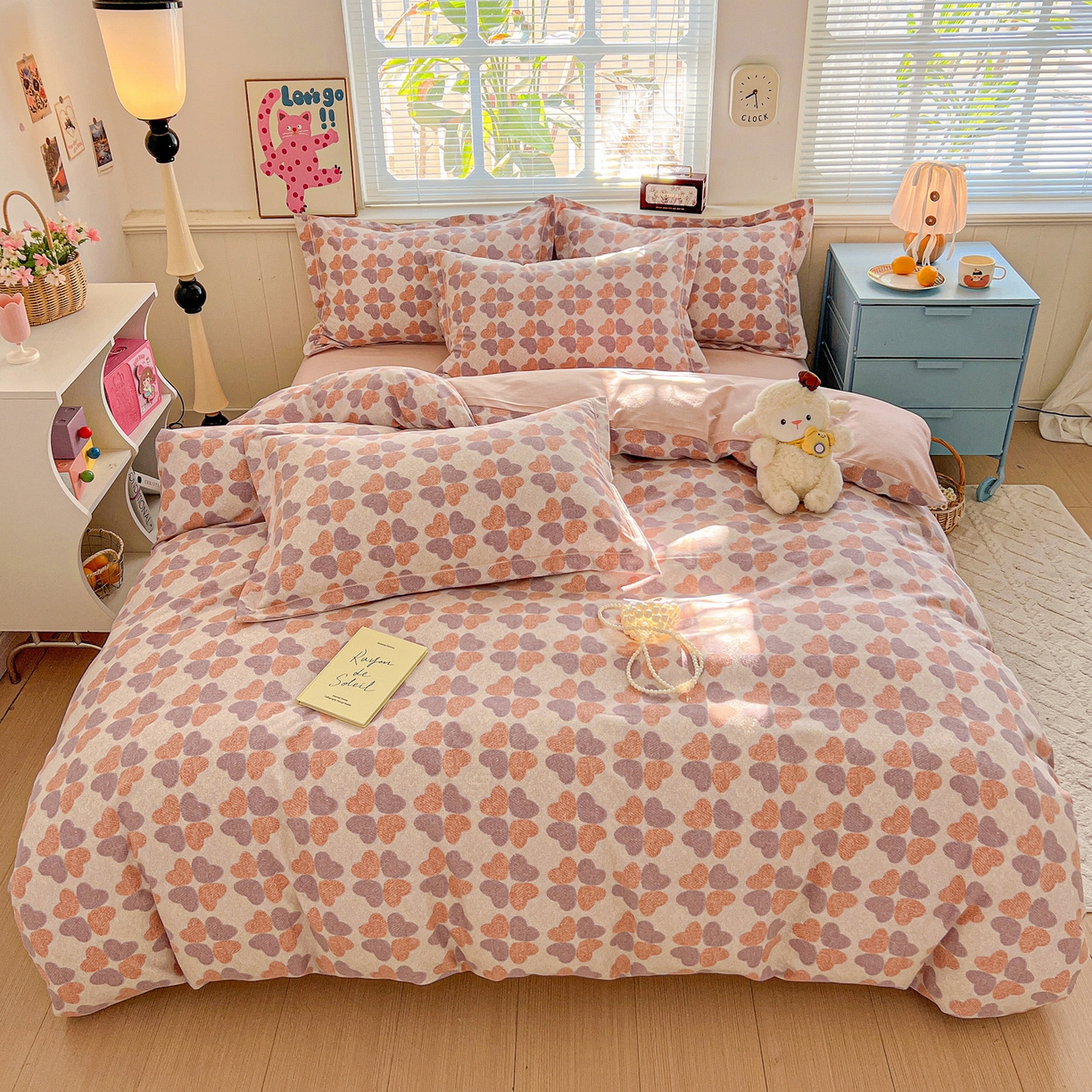 91家纺网 家纺一手货源 找家纺 暖芯优选 2025新款小清新印花全棉磨毛四件套 四叶草