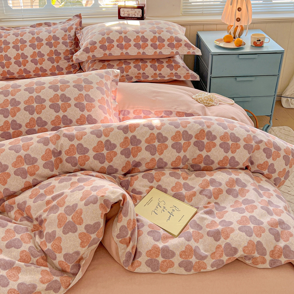 91家纺网 家纺一手货源 找家纺 暖芯优选 2025新款小清新印花全棉磨毛四件套 四叶草