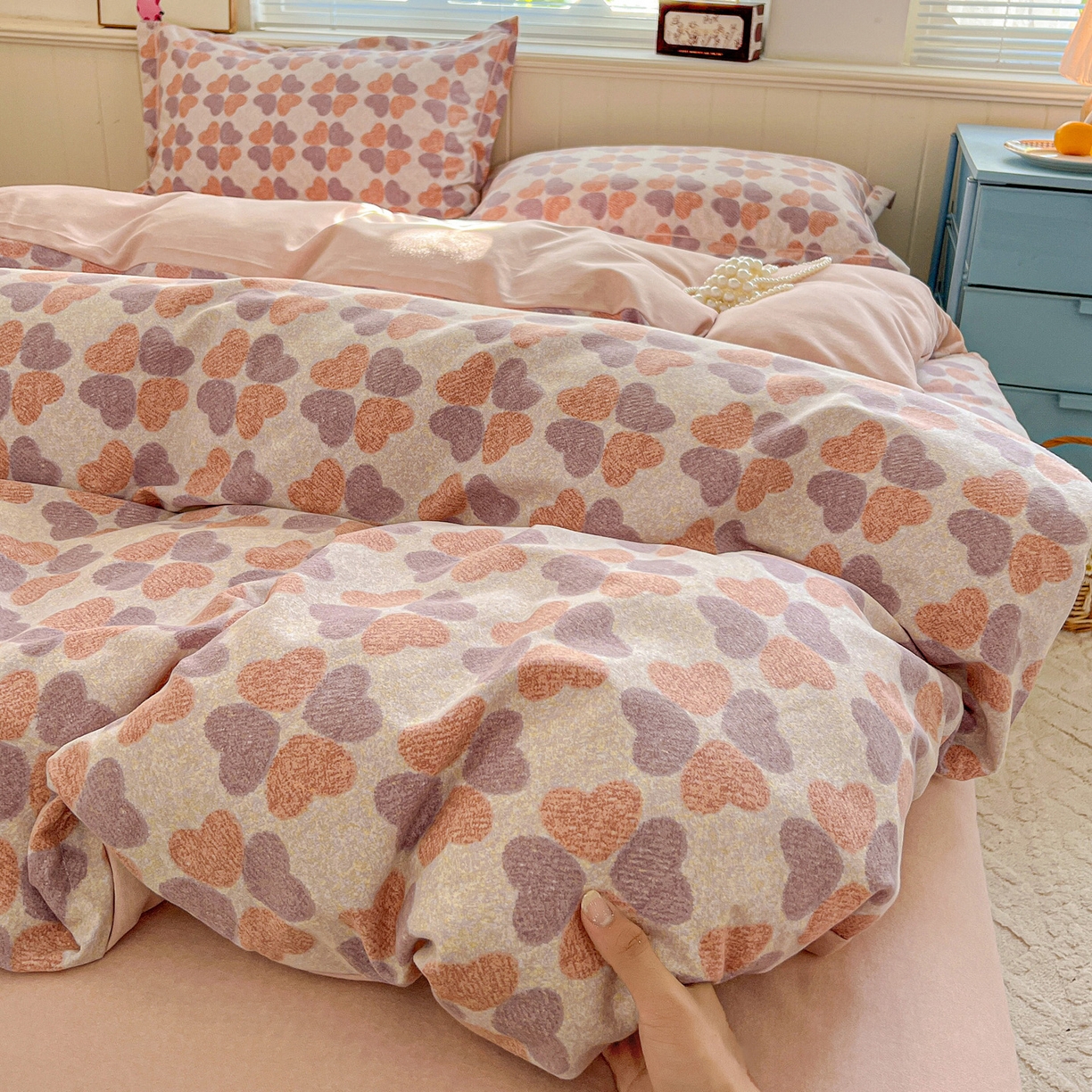 91家纺网 家纺一手货源 找家纺 暖芯优选 2025新款小清新印花全棉磨毛四件套 四叶草