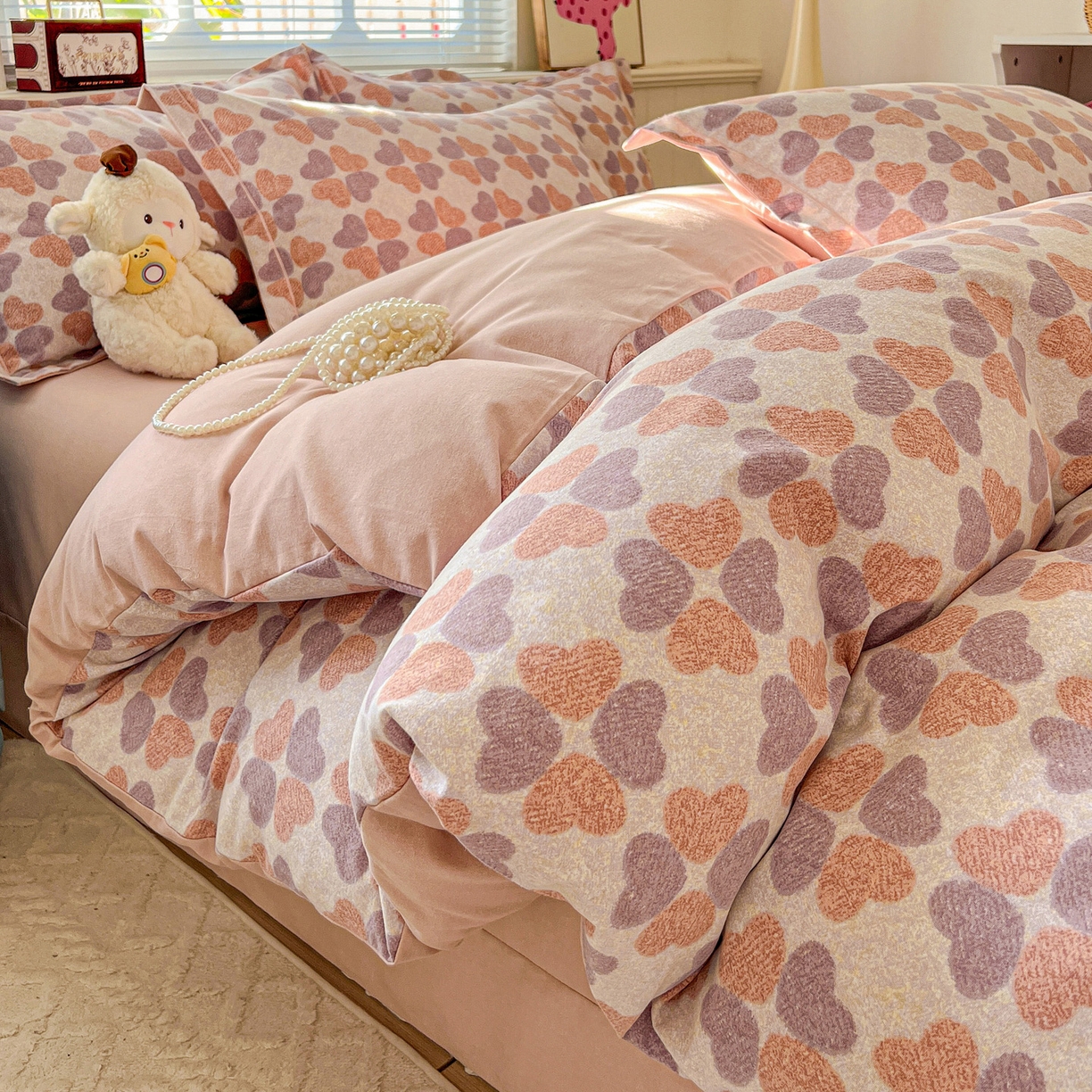 91家纺网 家纺一手货源 找家纺 暖芯优选 2025新款小清新印花全棉磨毛四件套 四叶草