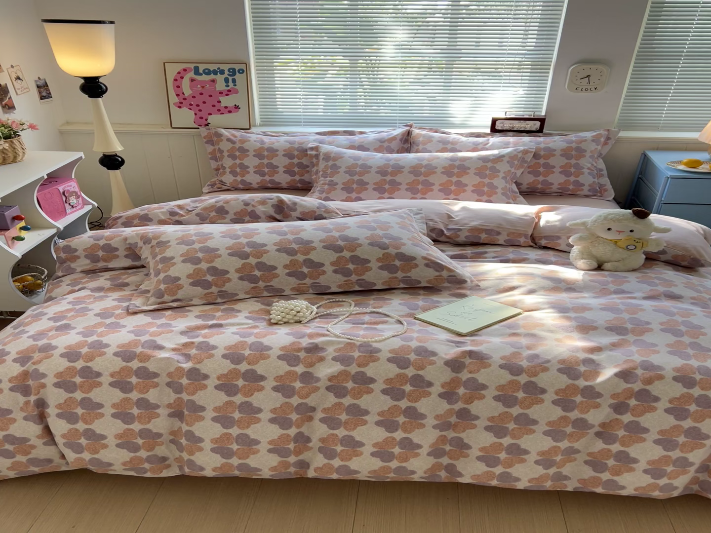 91家纺网 家纺一手货源 找家纺 暖芯优选 2025新款小清新印花全棉磨毛四件套 四叶草