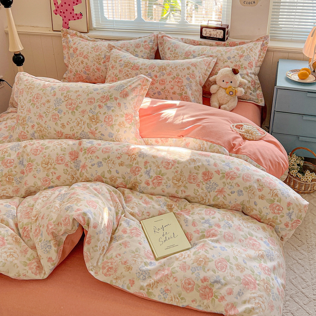 91家纺网 家纺一手货源 找家纺 暖芯优选 2025新款小清新印花全棉磨毛四件套 幽梦玉