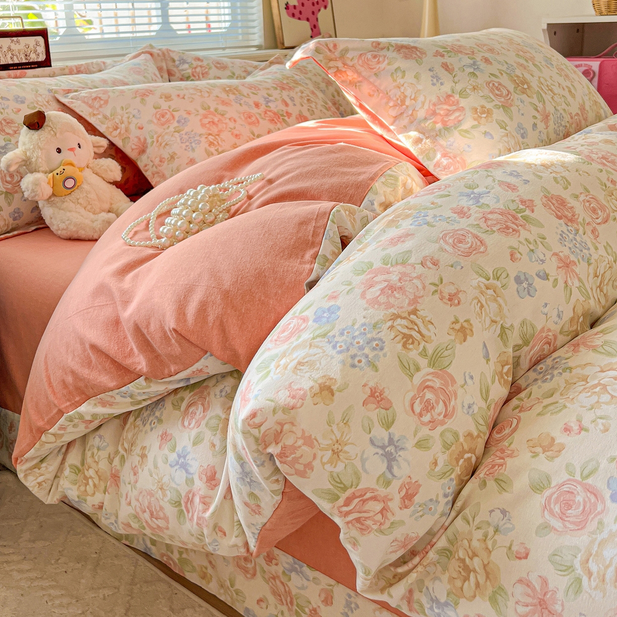 91家纺网 家纺一手货源 找家纺 暖芯优选 2025新款小清新印花全棉磨毛四件套 幽梦玉