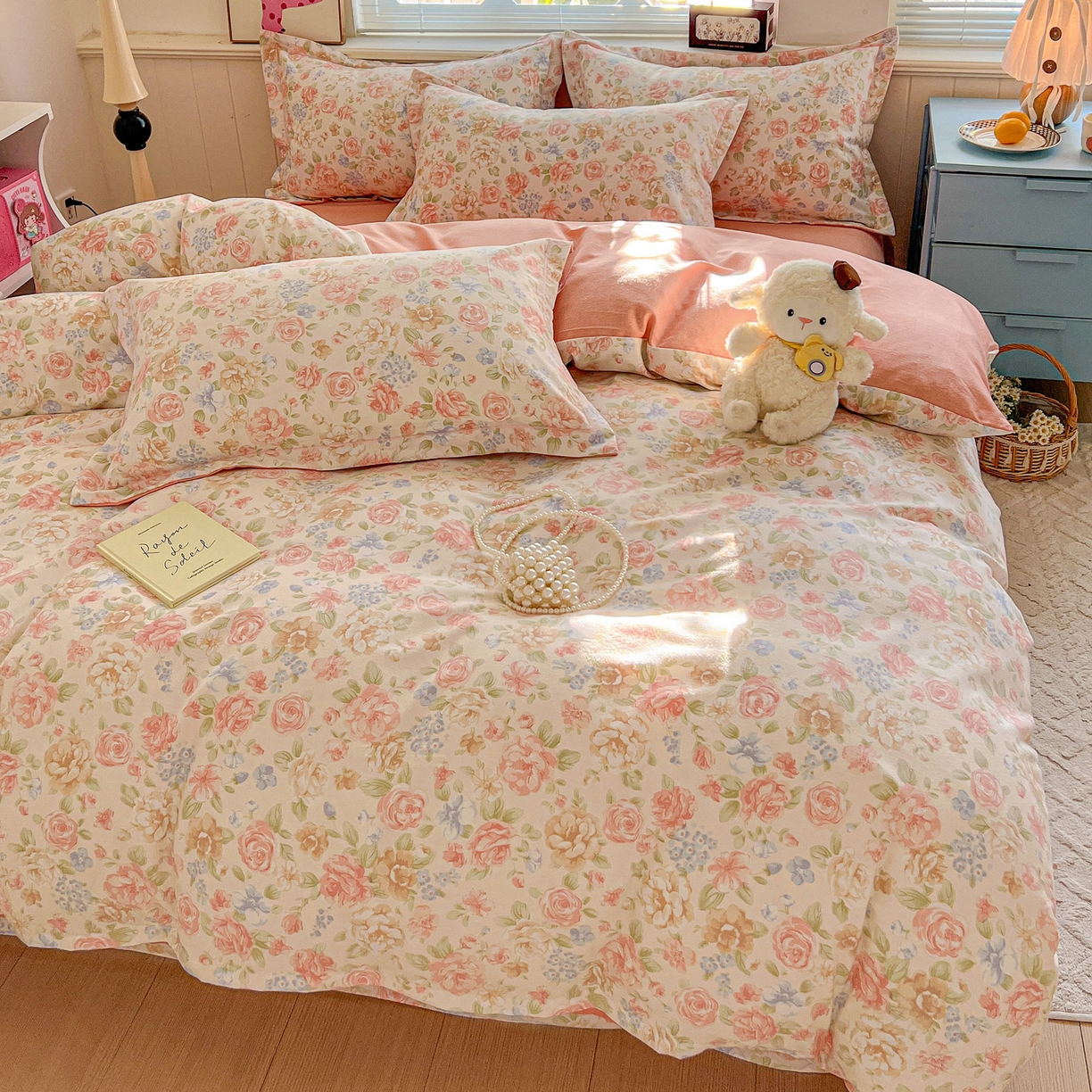 91家纺网 家纺一手货源 找家纺 暖芯优选 2025新款小清新印花全棉磨毛四件套 幽梦玉