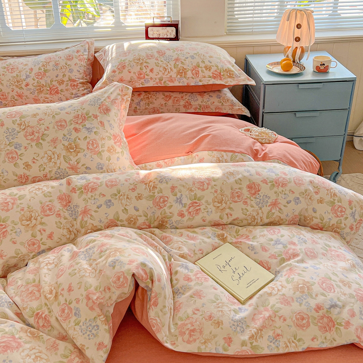 91家纺网 家纺一手货源 找家纺 暖芯优选 2025新款小清新印花全棉磨毛四件套 幽梦玉