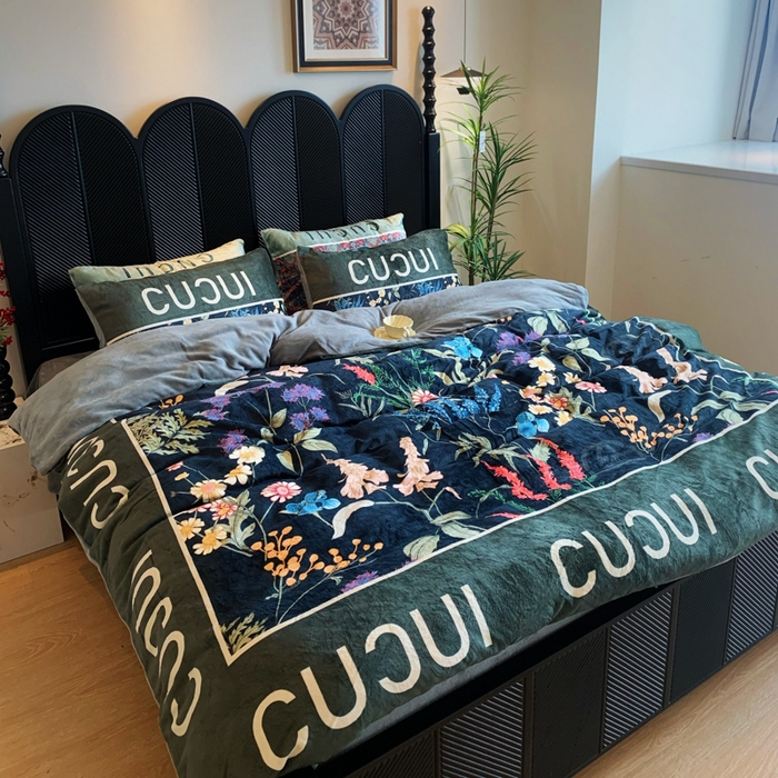 花沐家居 2025新款亲肤舒适潮牌数码印花牛奶绒四件套 花千树