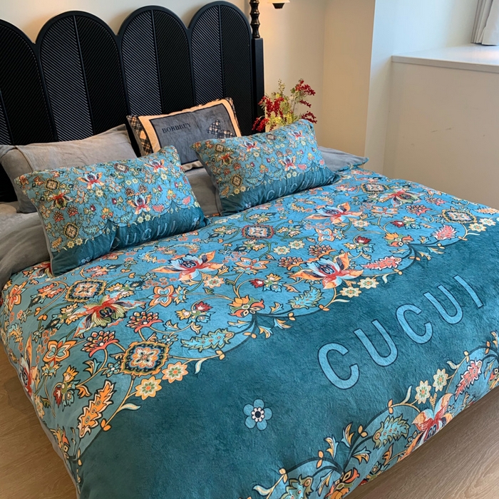 花沐家居 2025新款亲肤舒适潮牌数码印花牛奶绒四件套 晴末