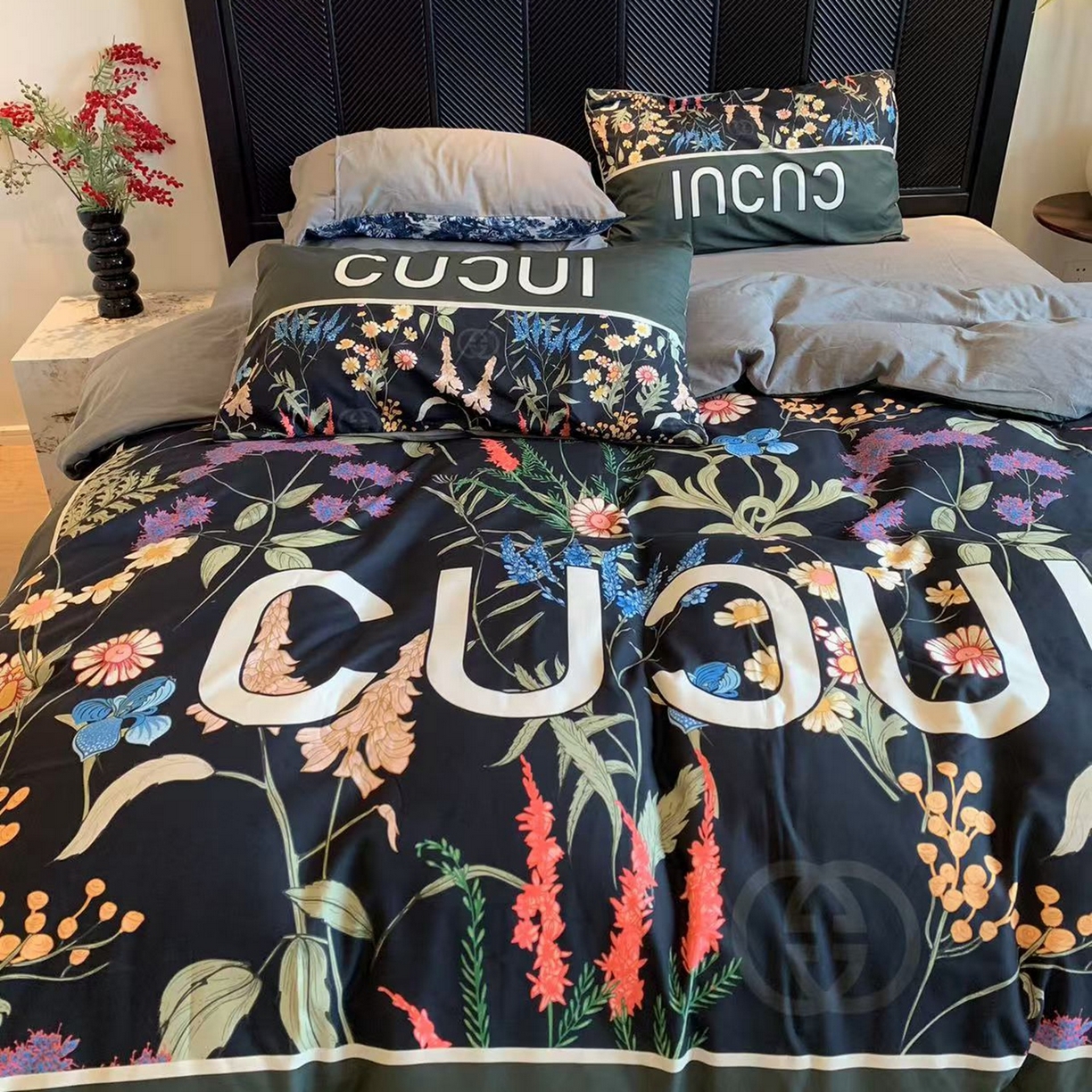 91家纺网 家纺一手货源 找家纺 花沐家居 2025新款数码印花潮牌云朵棉四件套 花千树