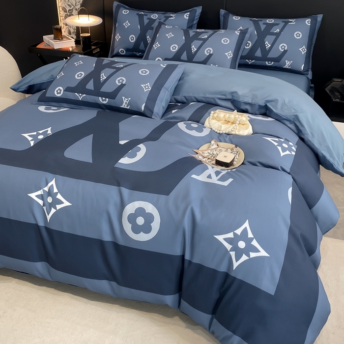 91家纺网 家纺一手货源 找家纺 花沐家居 2025新款 潮牌亲肤纯棉四件套 lA蓝