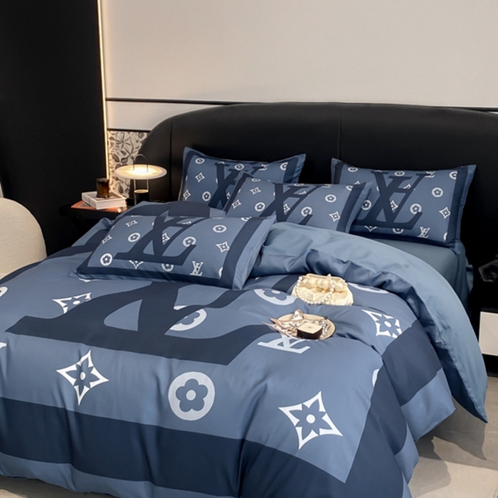 91家纺网 家纺一手货源 找家纺 花沐家居 2025新款 潮牌亲肤纯棉四件套 lA蓝