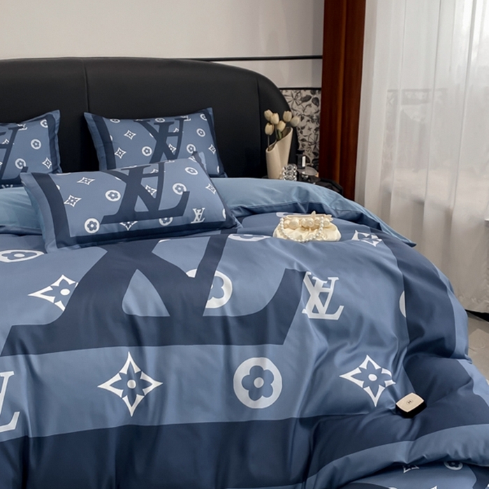 91家纺网 家纺一手货源 找家纺 花沐家居 2025新款 潮牌亲肤纯棉四件套 lA蓝