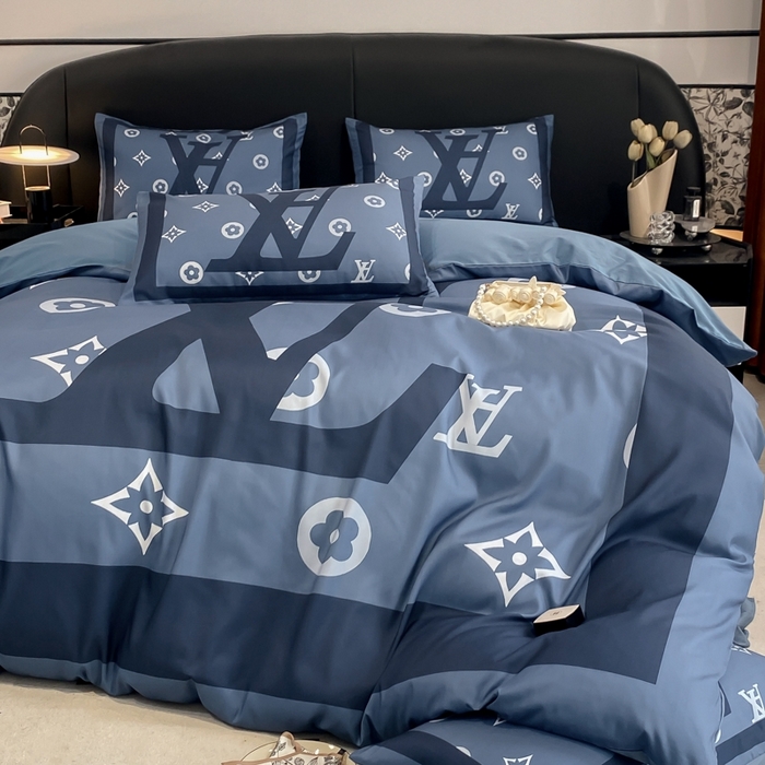 91家纺网 家纺一手货源 找家纺 花沐家居 2025新款 潮牌亲肤纯棉四件套 lA蓝