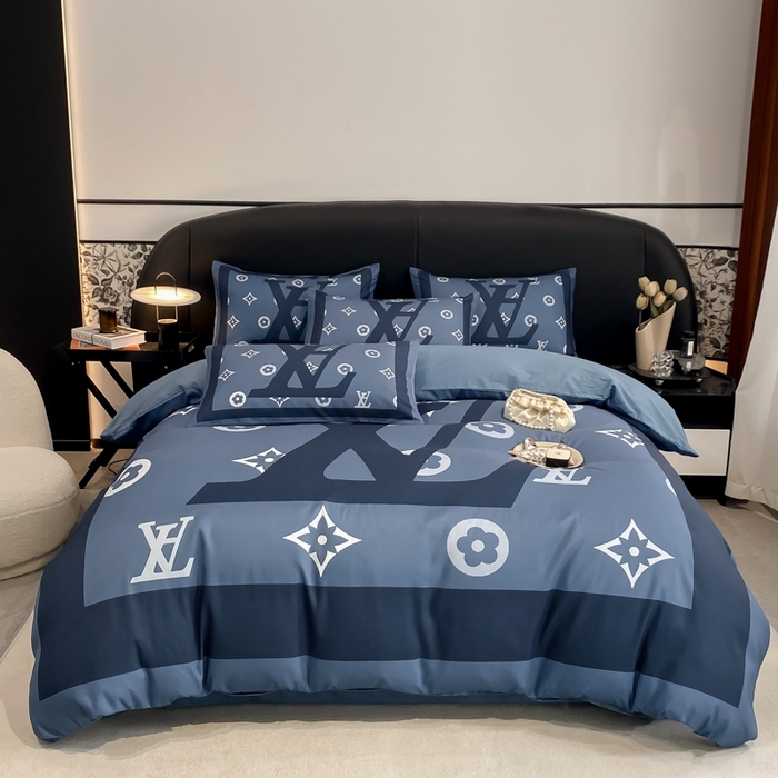 91家纺网 家纺一手货源 找家纺 花沐家居 2025新款 潮牌亲肤纯棉四件套 lA蓝