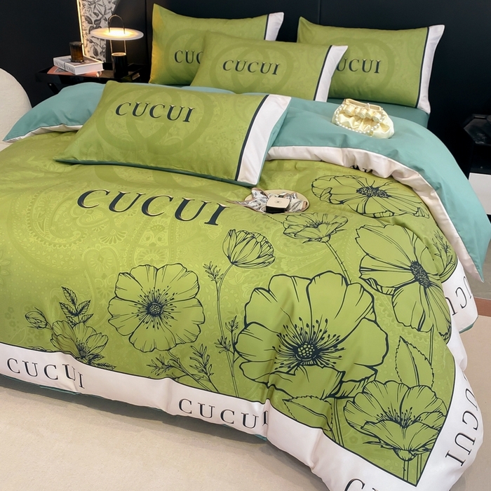 花沐家居 2025新款 潮牌亲肤纯棉四件套 绿色花朵