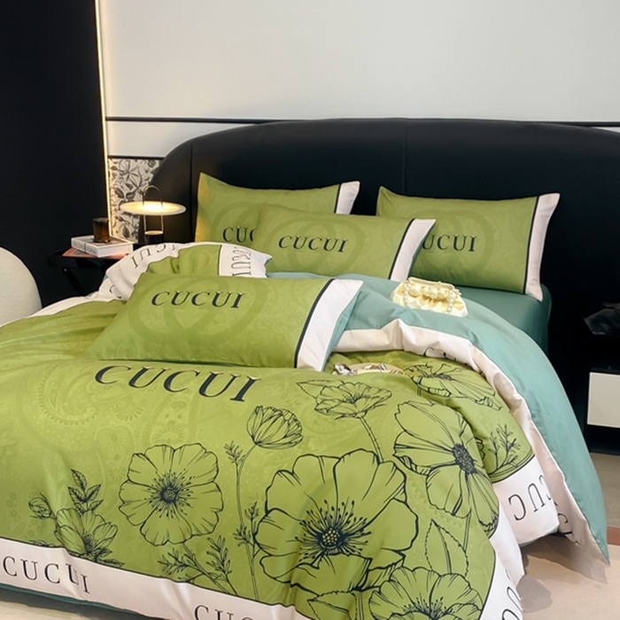 91家纺网 家纺一手货源 找家纺 花沐家居 2025新款 潮牌亲肤纯棉四件套 绿色花朵