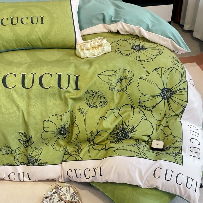 91家纺网 家纺一手货源 找家纺 花沐家居 2025新款 潮牌亲肤纯棉四件套 绿色花朵