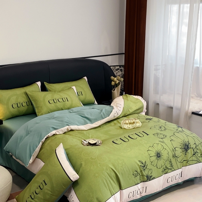 91家纺网 家纺一手货源 找家纺 花沐家居 2025新款 潮牌亲肤纯棉四件套 绿色花朵