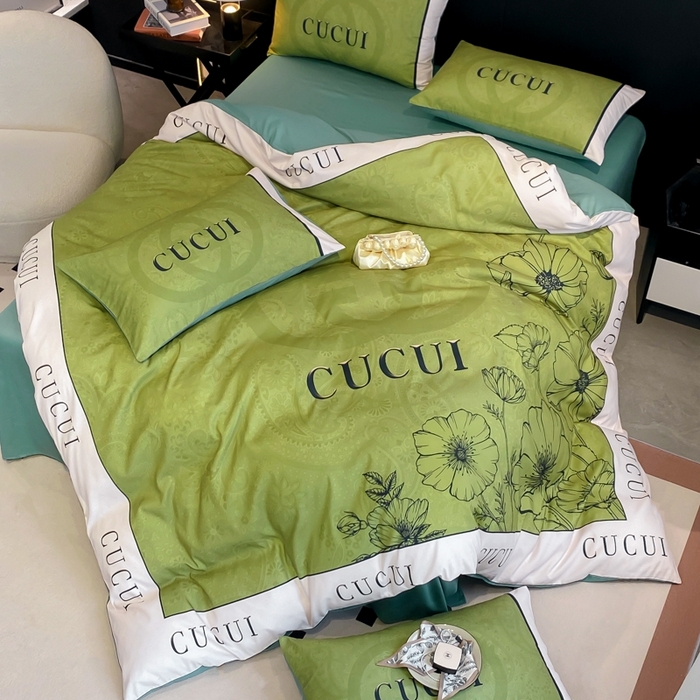 91家纺网 家纺一手货源 找家纺 花沐家居 2025新款 潮牌亲肤纯棉四件套 绿色花朵