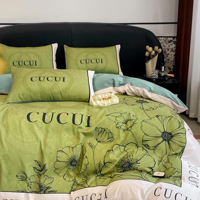 91家纺网 家纺一手货源 找家纺 花沐家居 2025新款 潮牌亲肤纯棉四件套 绿色花朵