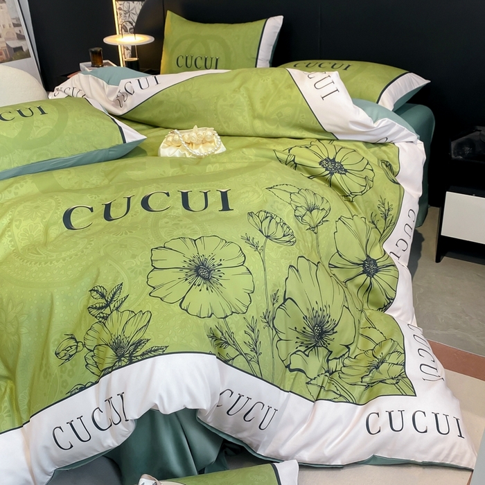 91家纺网 家纺一手货源 找家纺 花沐家居 2025新款 潮牌亲肤纯棉四件套 绿色花朵