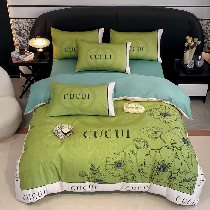 91家纺网 家纺一手货源 找家纺 花沐家居 2025新款 潮牌亲肤纯棉四件套 绿色花朵