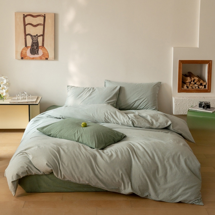 （总）良品汇馆 2025【A类超细格水洗四件套】超细格子撞色民宿简约套件纯棉格纹