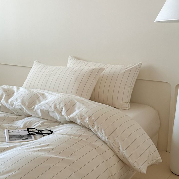 91家纺网 家纺一手货源 找家纺 （总）良品汇馆 2025【水洗棉宽条纹白色四件套】宽条纹白色床品件套纯棉民宿学生