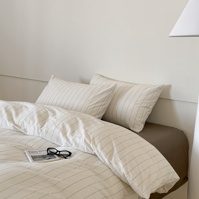 91家纺网 家纺一手货源 找家纺 （总）良品汇馆 2025【水洗棉宽条纹白色四件套】宽条纹白色床品件套纯棉民宿学生