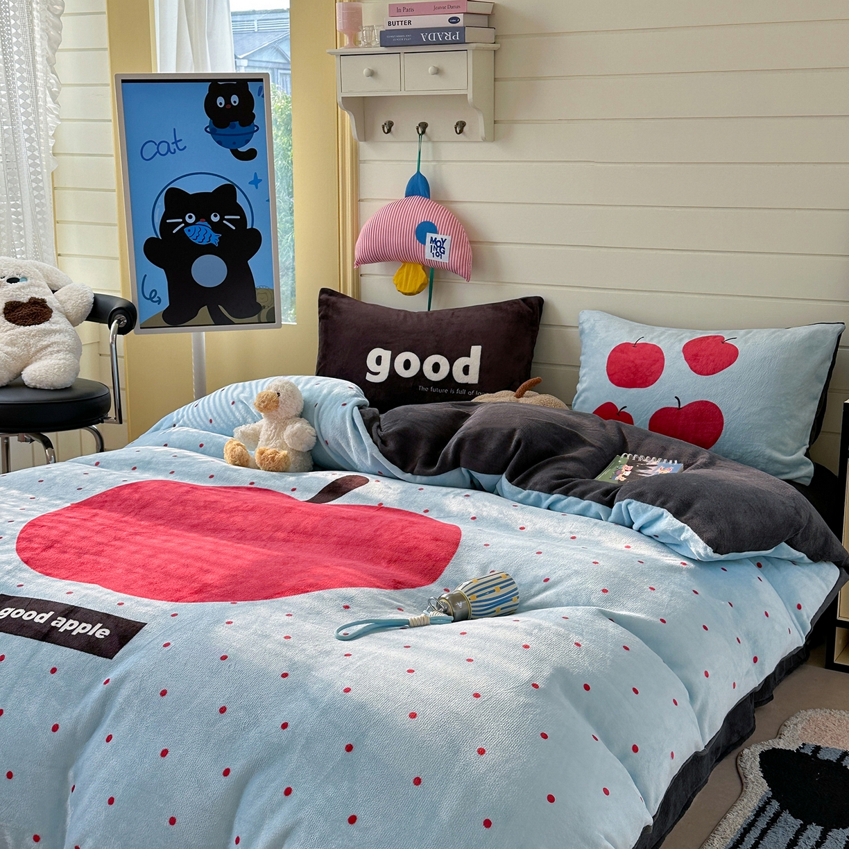 91家纺网 家纺一手货源 找家纺 美乐迪家纺 2025新款大版牛奶绒四件套 波点苹果