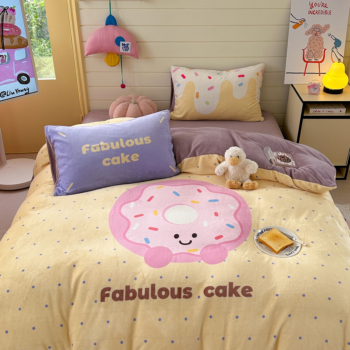 91家纺网 家纺一手货源 找家纺 美乐迪家纺 2025新款大版牛奶绒四件套 波点甜甜圈