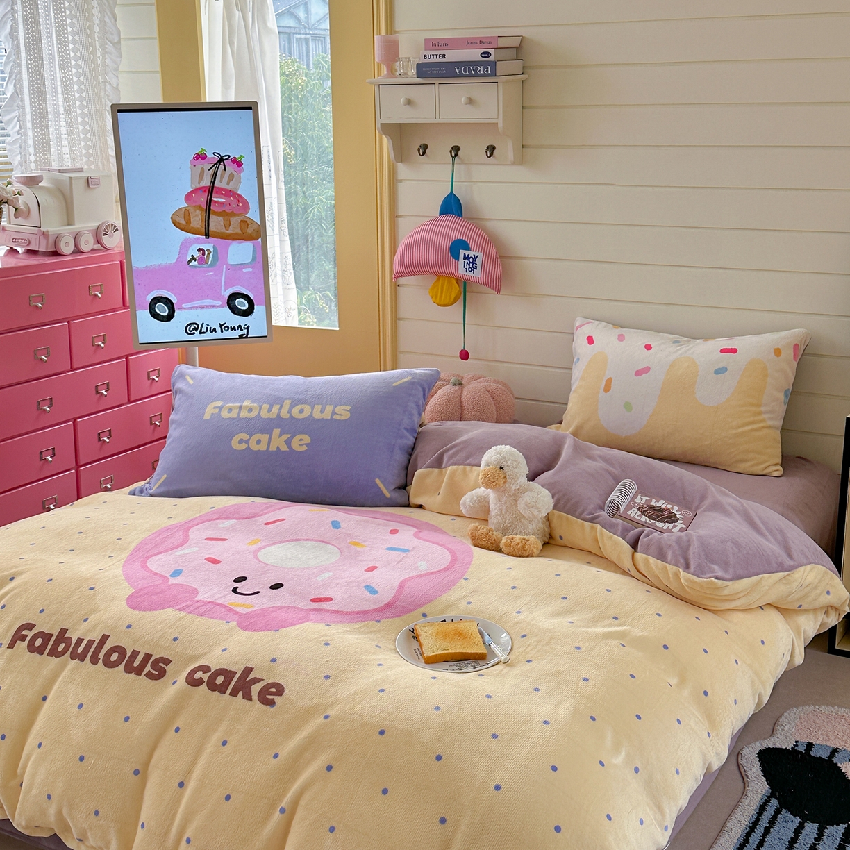 91家纺网 家纺一手货源 找家纺 美乐迪家纺 2025新款大版牛奶绒四件套 波点甜甜圈