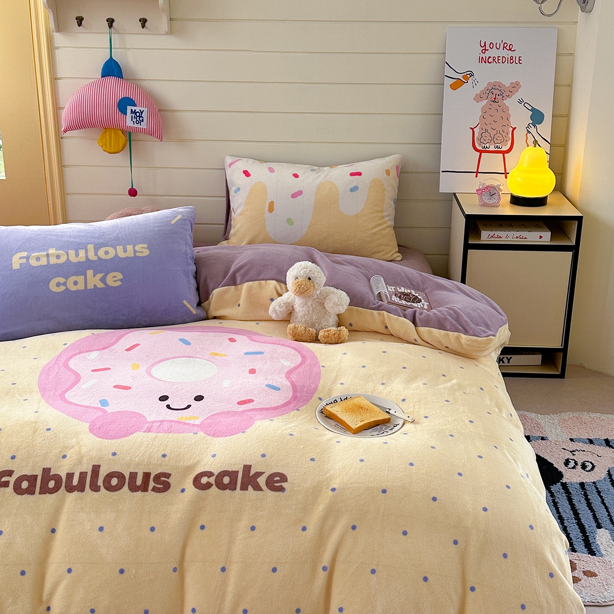 91家纺网 家纺一手货源 找家纺 美乐迪家纺 2025新款大版牛奶绒四件套 波点甜甜圈