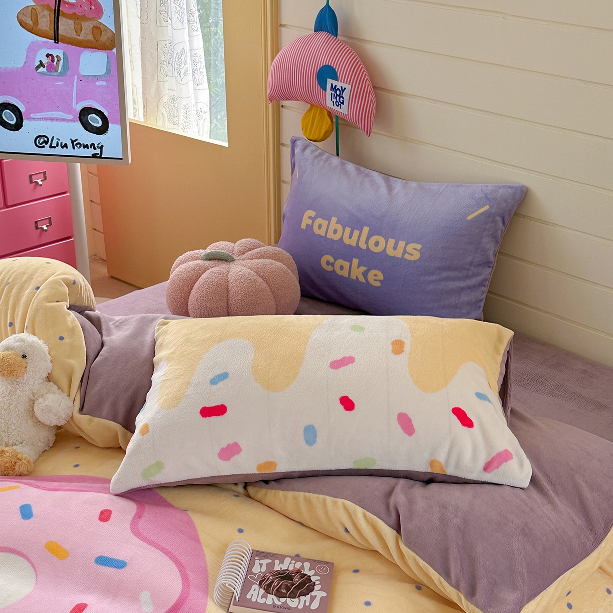 91家纺网 家纺一手货源 找家纺 美乐迪家纺 2025新款大版牛奶绒四件套 波点甜甜圈