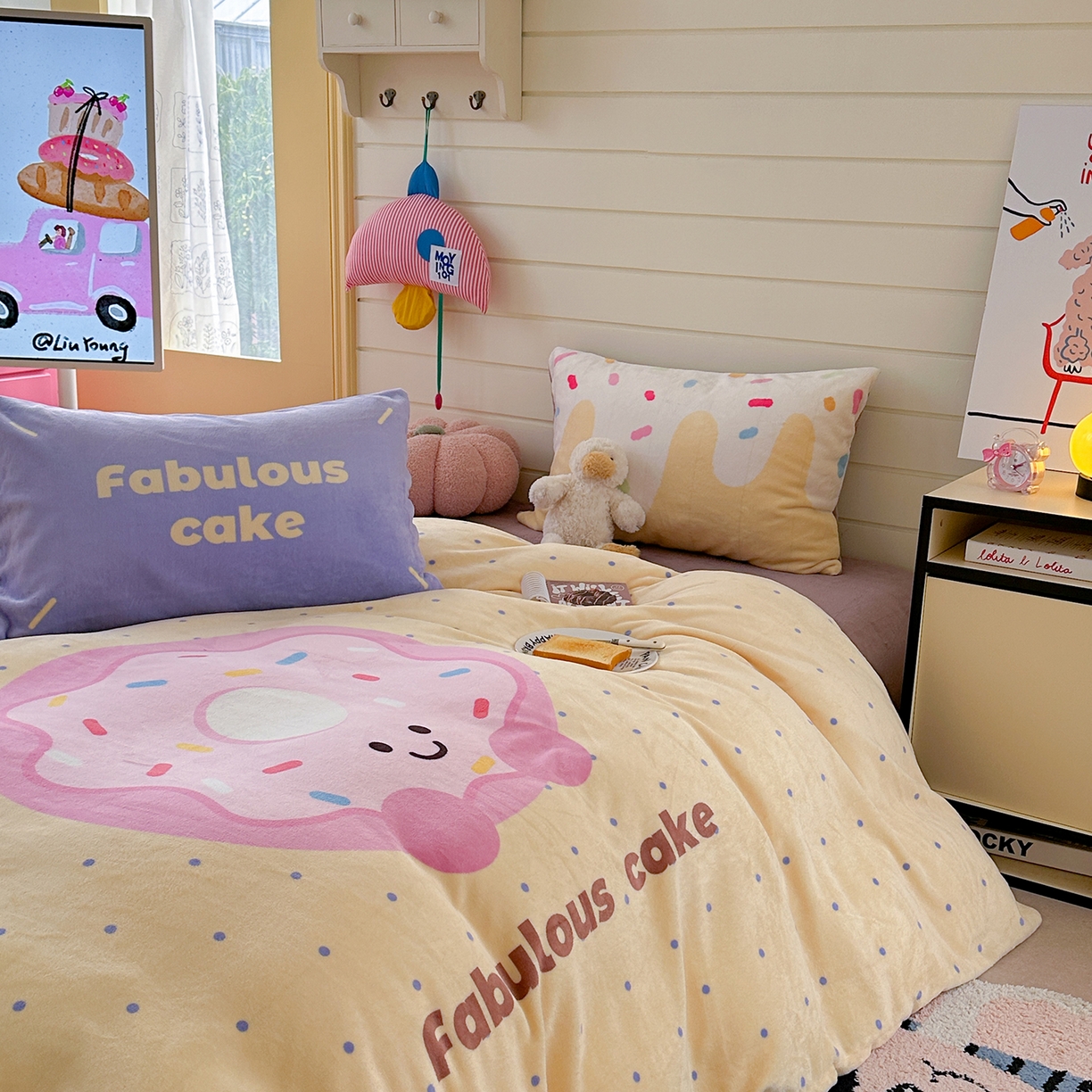 91家纺网 家纺一手货源 找家纺 美乐迪家纺 2025新款大版牛奶绒四件套 波点甜甜圈