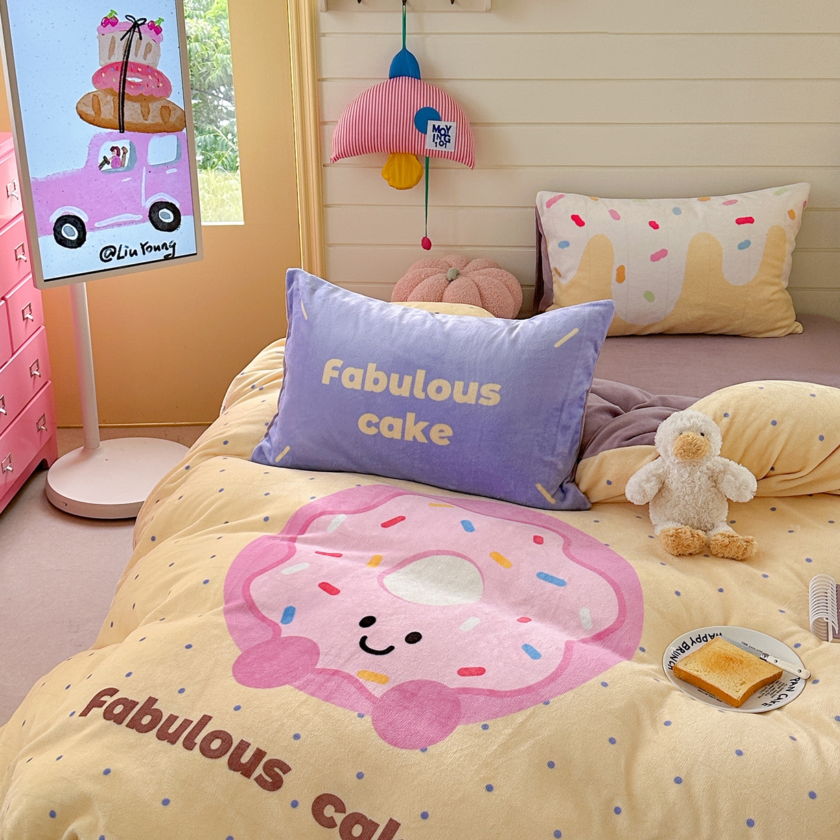 91家纺网 家纺一手货源 找家纺 美乐迪家纺 2025新款大版牛奶绒四件套 波点甜甜圈