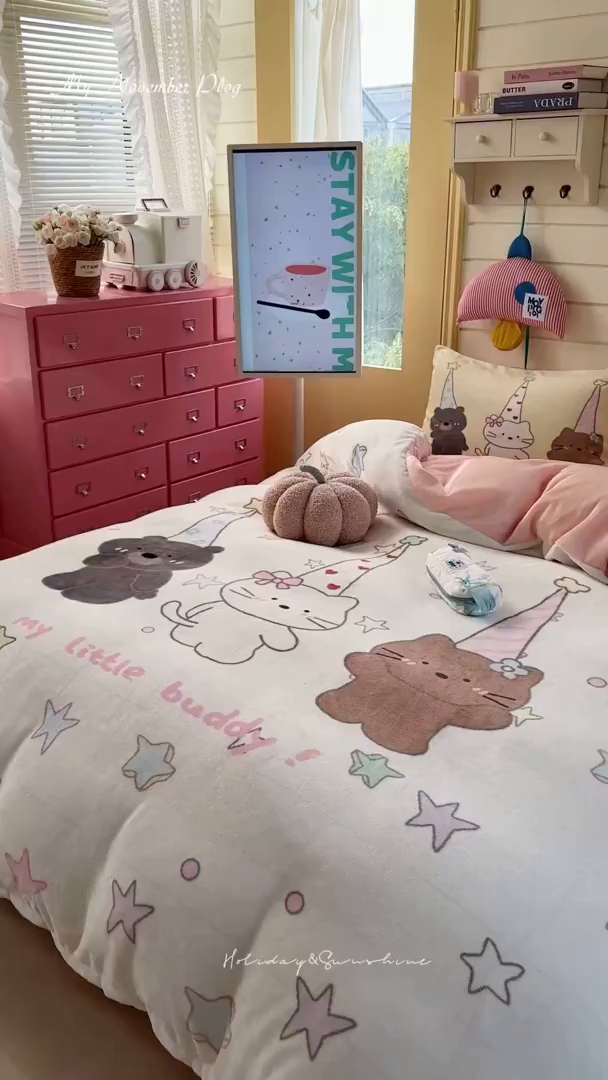 91家纺网 家纺一手货源 找家纺 美乐迪家纺 2025新款大版牛奶绒四件套 星星伙伴