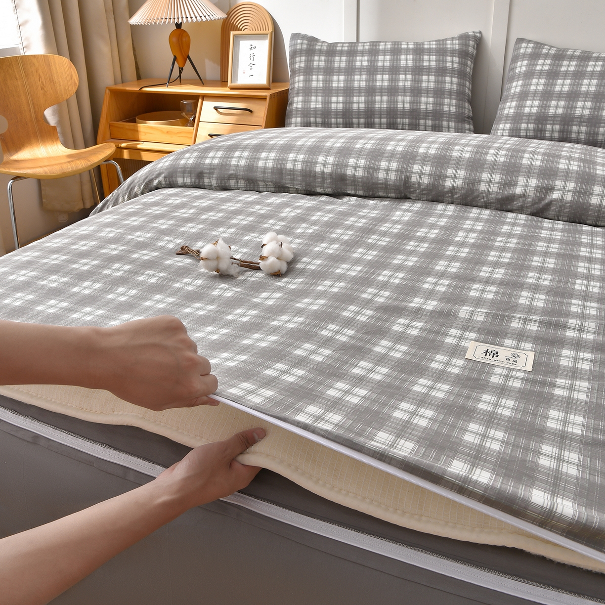 91家纺网 家纺一手货源 找家纺 锦逸家居 2025新款A类水洗棉棉花被被子被芯 艾琳-灰